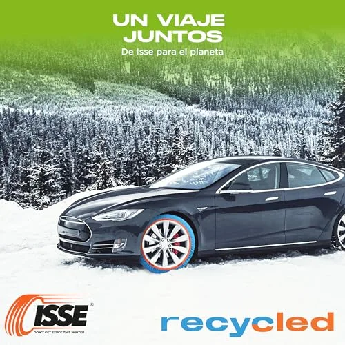 ISSE ▫️ Correntes para carro para neve Recycled |T-54| Homologação EN 16662-1 - Correntes de neve têxteis fáceis de instalar - Correntes de neve para automóveis antiderrapantes e resistentes - Kit de 2 correntes + luvas 5