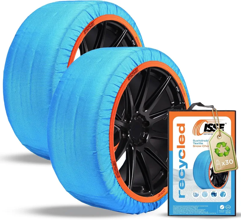 ISSE ▫️ Correntes para carro para neve Recycled |T-54| Homologação EN 16662-1 - Correntes de neve têxteis fáceis de instalar - Correntes de neve para automóveis antiderrapantes e resistentes - Kit de 2 correntes + luvas