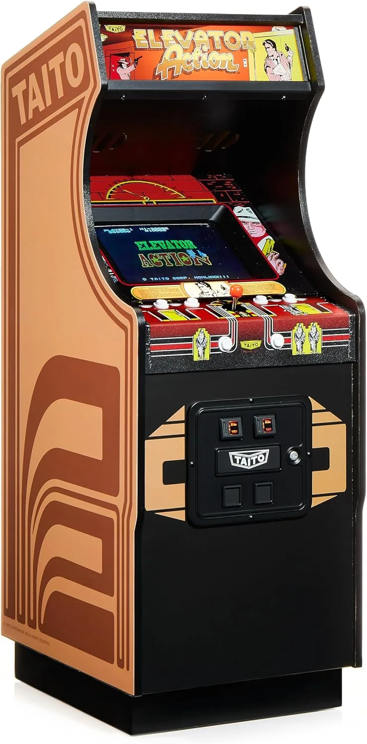 quarter arcades ▫️ Numskull Elevator Action Collector's Edition Mini Arcade - Réplica de madeira autêntica à escala de 1/4, ROM original, bateria recarregável e altifalantes de 3 W para entusiastas da retro