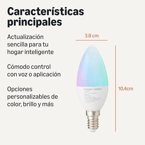 Amazon Basics ▫️ Lâmpada inteligente E14, Wi-Fi de 2,4 GHz: não requer ponto de acesso, funciona apenas com a Alexa, mudança de cor, embalagem de 2 unidades, multicolorida 2