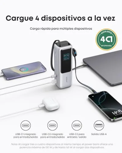 Anker ▫️ Power Bank Zolo de 25 000 mAh e 165 W com três portas USB-C 5