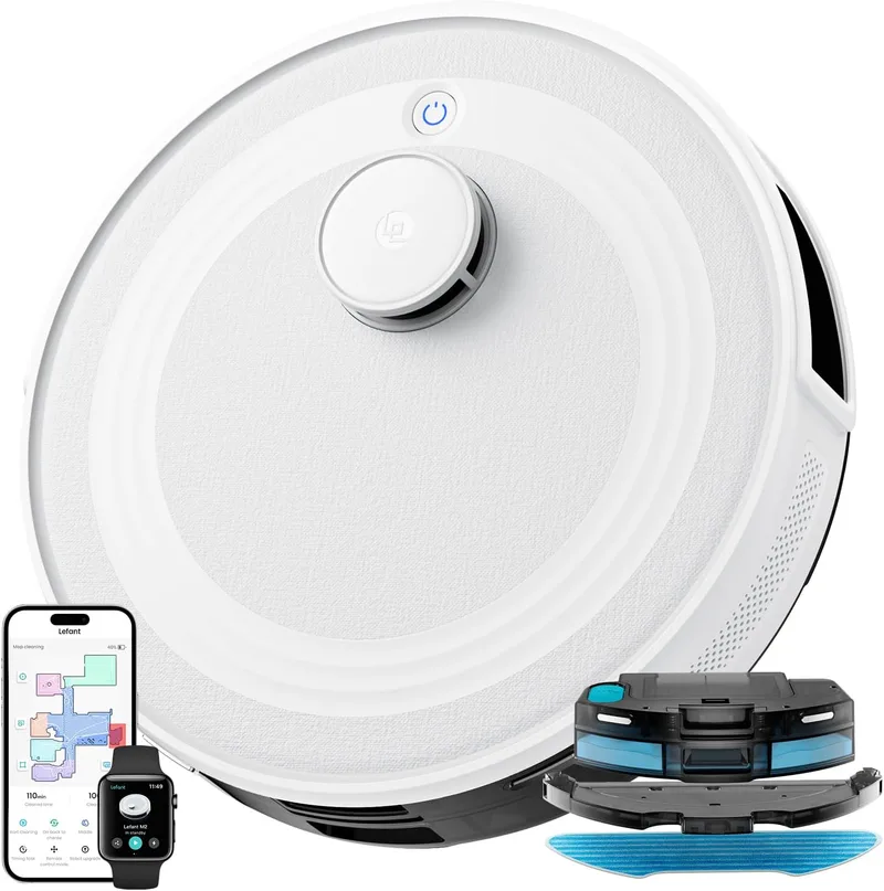 Lefant ▫️ Robô Aspirador e Esfregador M2 com Navegação Laser dToF e Aplicação | 6000 Pa, Varra, Aspira, Esfrega e Passa o Esfregão, Limpeza Personalizada, Proteção contra quedas, Alexa/iWatch, 2,4 GHz e 5 GHz, TotalSurface