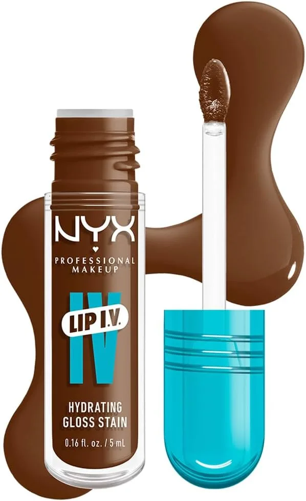 NYX PROFESSIONAL MAKEUP ▫️ Brilho Labial Hidratante, Cor e Brilho com Efeito Molhado, Até 12 horas de hidratação, com vitamina B12 e magnésio, Lip IV Hydrating Gloss Stain, Tom: Cocoa Quench!