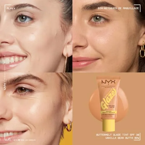 NYX PROFESSIONAL MAKEUP ▫️ Base de Maquilhagem Iluminadora Buttermelt Glaze, Acabamento Natural e 12 horas de duração, com FPS 30, para todos os tipos de pele, Tom: 02 Vanilla Bean Butta 3