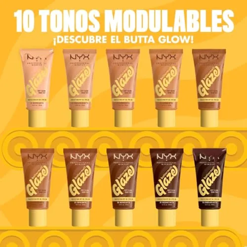 NYX PROFESSIONAL MAKEUP ▫️ Base de Maquilhagem Iluminadora Buttermelt Glaze, Acabamento Natural e 12 horas de duração, com FPS 30, para todos os tipos de pele, Tom: 02 Vanilla Bean Butta 7