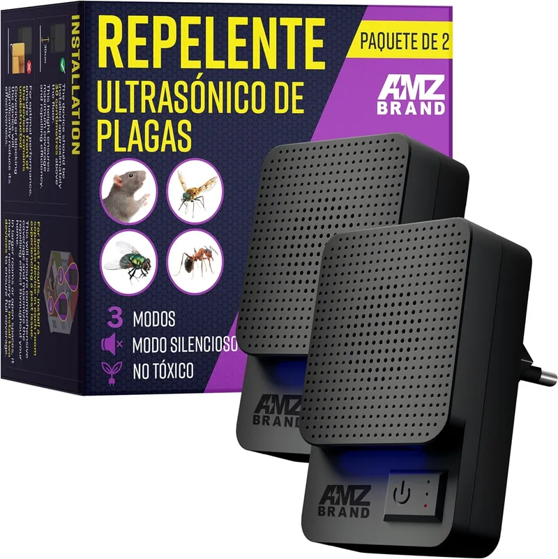 AMZ BRAND ▫️ Repelente Ultrassónico de Pragas - 2 Unidades - Potente Repelente de Ratos - 3 Modos de Funcionamento - Ampla Gama de Frequências - Ideal para Ratos, Camundongos, Mosquitos, Baratas e Traças