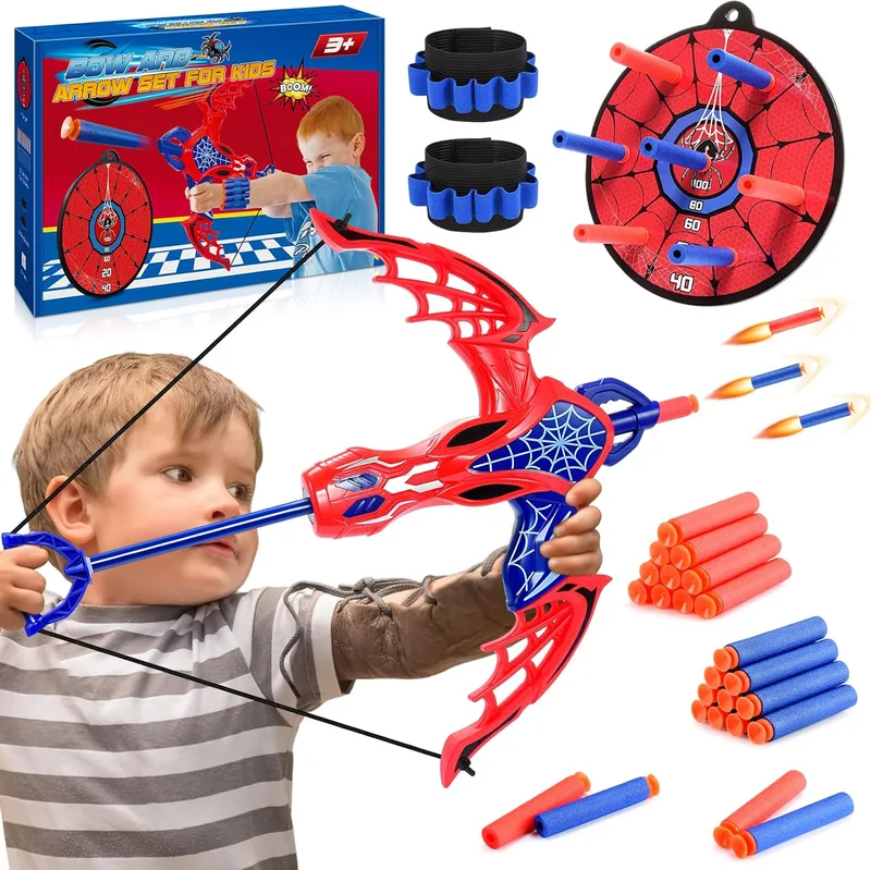 Toyokid ▫️ Brinquedos para crianças de 3, 4, 5, 6, 7 e 8 anos, Brinquedo de arco e flecha para 3 a 8 anos, brinquedos com tema de aranha para 4 a 8 anos, presente para meninos de 3 a 7 anos, jogos ao ar livre com tema de aranha para crianças de 3 a 8 anos, presentes de Páscoa com tema de aranha, jog