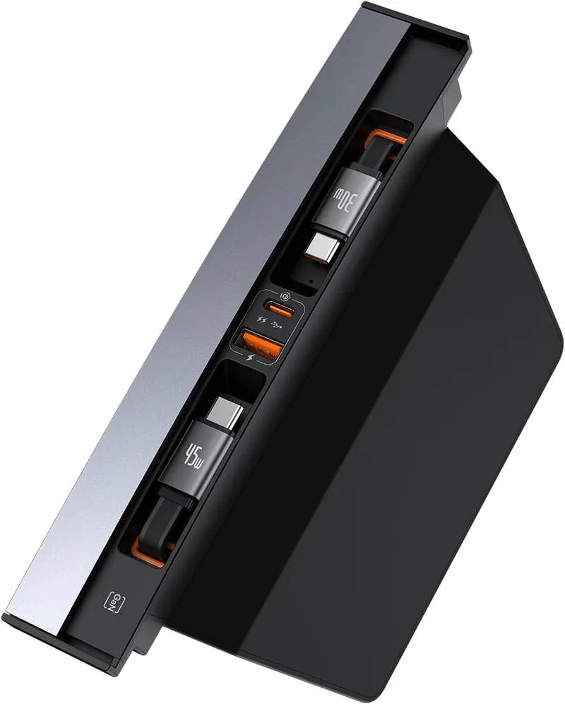 Baseus ▫️ Hub USB de 45 W para Tesla Model Y e Model 3 de 2021, 2022 e 2023, estação de ligação retrátil multiportas 4 em 1 com cabo de carregamento rápido, hub USB-C com várias portas para acessórios do Tesla Model Y/3