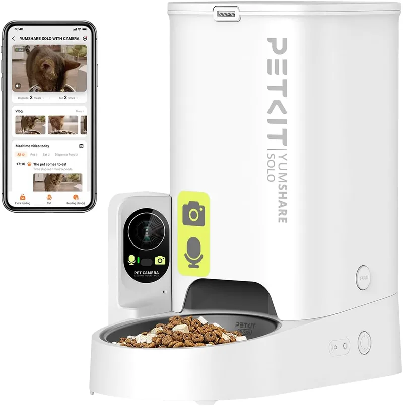 PETKIT ▫️ Alimentador automático de gatos com câmara, 1080P HG, função AI, dispensador de alimentos para gatos/ cães 3L, 2.4G WiFi, áudio bidirecional, controlo de aplicações, taça de aço inoxidável, taça de aço inoxidável