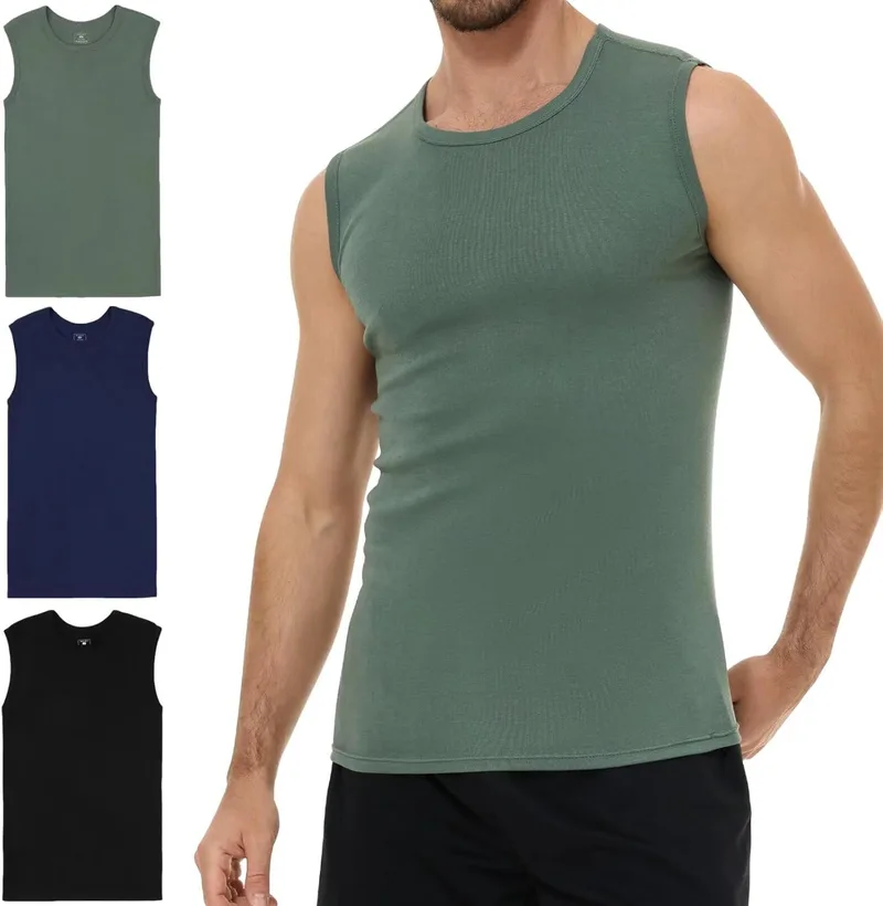 YouShow ▫️ Pack de 3 T-Shirts de roupa interior para homem, 100% algodão, sem mangas, com gola redonda