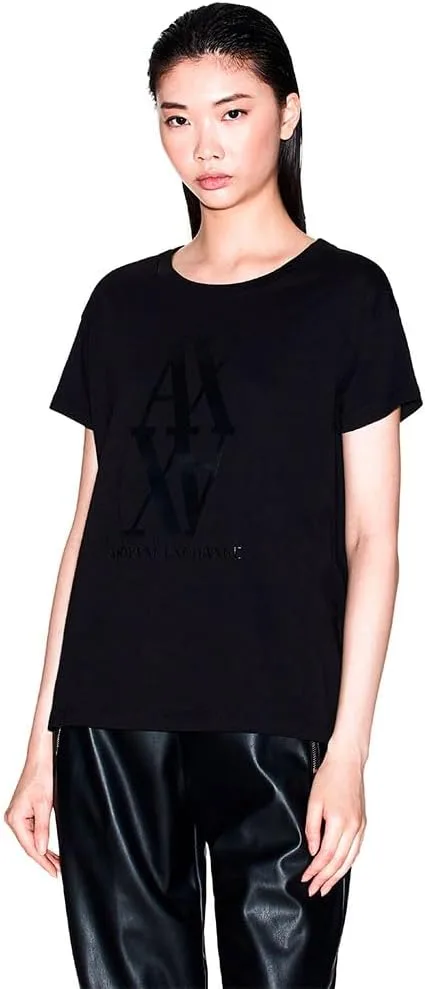 Armani Exchange ▫️ Camisola de manga curta Tone On Tone Logo Print Regular Boxy Fit para mulher