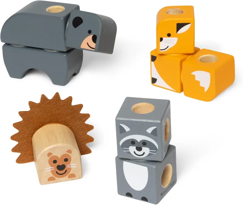 Melissa & Doug ▫️ Conjunto de Brinquedos «Amigos da Floresta»: Blocos de Construção com Animais de Brinquedo em Madeira para Crianças, 16 peças - Brinquedos para crianças a partir dos 2 anos - Presente para crianças a partir dos 2 anos - Montessori - Certificados FSC