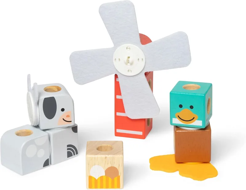Melissa & Doug ▫️ Conjunto de jogo Amigos da quinta: Blocos de construção de animais de brinquedo de madeira para crianças, 16 peças - Brinquedos para crianças de 2 anos - Montessori - Montessori - Certificado FSC - 2 anos + Presente para crianças - Certificado FSC