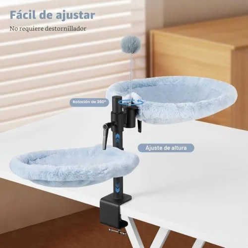 Odoland ▫️ Cama para gatos para secretária, rede ajustável com rotação de 360°, cama confortável e macia para gatos para secretária, com 2 tecidos laváveis para todas as estações (cinzento) 3