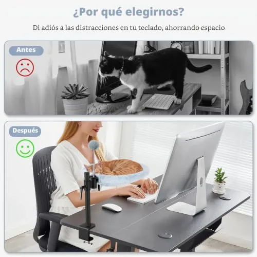Odoland ▫️ Cama para gatos para secretária, rede ajustável com rotação de 360°, cama confortável e macia para gatos para secretária, com 2 tecidos laváveis para todas as estações (cinzento) 4
