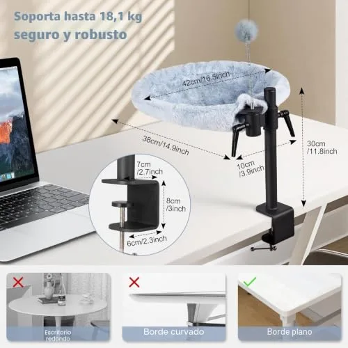 Odoland ▫️ Cama para gatos para secretária, rede ajustável com rotação de 360°, cama confortável e macia para gatos para secretária, com 2 tecidos laváveis para todas as estações (cinzento) 5