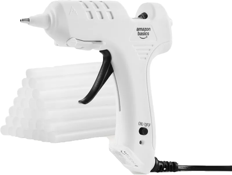 Amazon Basics ▫️ Kit de pistola de cola quente com 30 barras de cola, 20 W, ficha da UE, branco