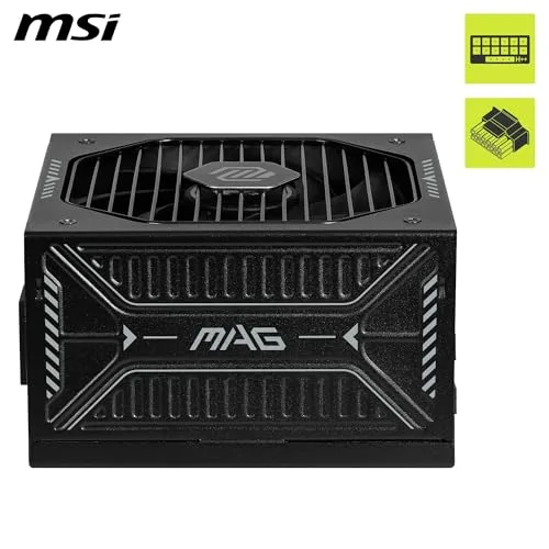 MSI ▫️ mag A1000GLS PCIE5, Fonte de alimentação, 1000 W, 80 Plus Gold, ATX 3.1, Compatível com GPU PCIe 5.1, 12V-2x6 nativo, Conector 12V-2x6 bicolor, Fonte de alimentação ATX, Cabos revestidos 2