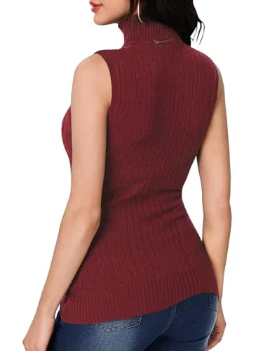 Totatuit ▫️ Camisola de malha para mulher, gola alta, sem mangas, em jersey 2