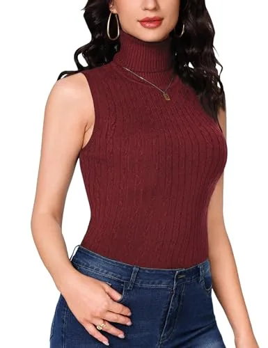 Totatuit ▫️ Camisola de malha para mulher, gola alta, sem mangas, em jersey 4