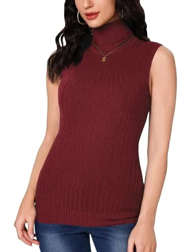 Totatuit ▫️ Camisola de malha para mulher, gola alta, sem mangas, em jersey 5