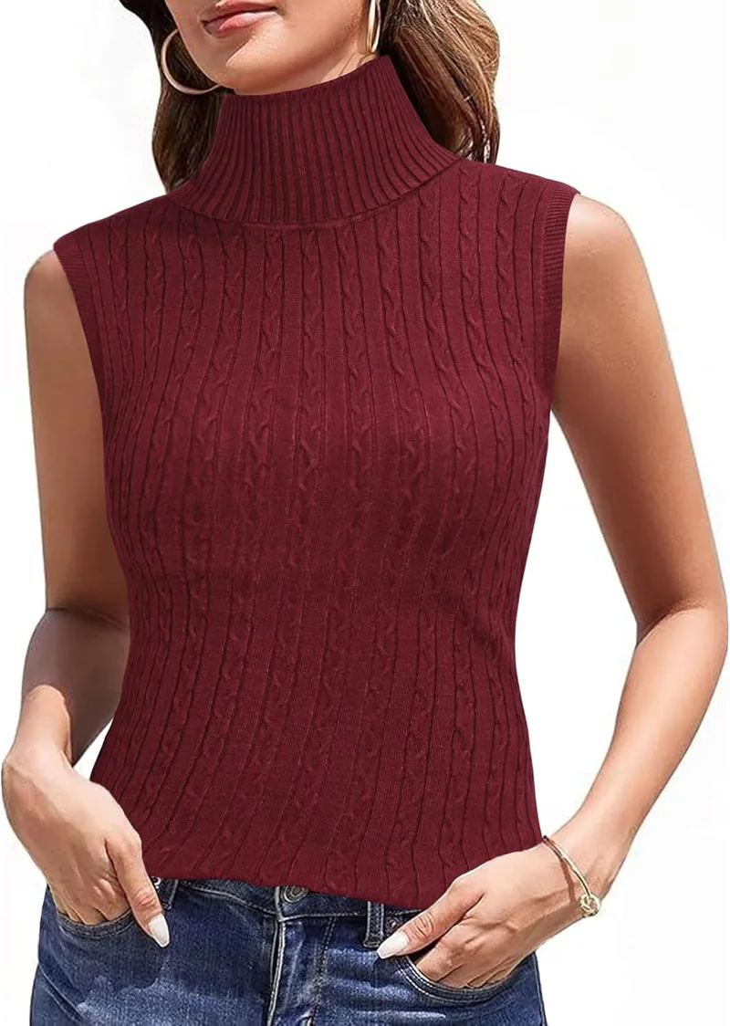 Totatuit ▫️ Camisola de malha para mulher, gola alta, sem mangas, em jersey