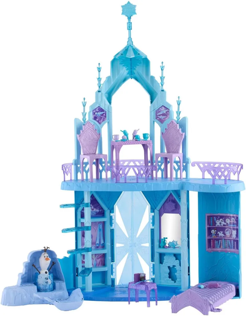 Mattel ▫️ Conjunto de brincar Disney Frozen Palácio de Gelo da Elsa com mais de 76 cm de altura e figura do Olaf, 5 áreas de jogo e 21 acessórios, inspirado nos filmes, JGG41