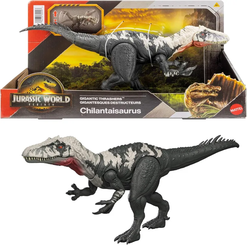 Mattel ▫️ Jurassic World: O Renascido, figura de dinossauro de brinquedo de grande porte Quilantaisaurus Lunges Large Species, com 2 Lunges, Conjunto Digital, JGB95