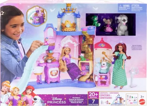 Mattel ▫️ Princesas da Disney Palácio dos Animais de Estimação Conjunto de brincar com 7 zonas de brincar, 3 animais de estimação, mobiliário e 17 acessórios, com mais de 65 cm de altura, inspirado nos filmes, JBF96 6