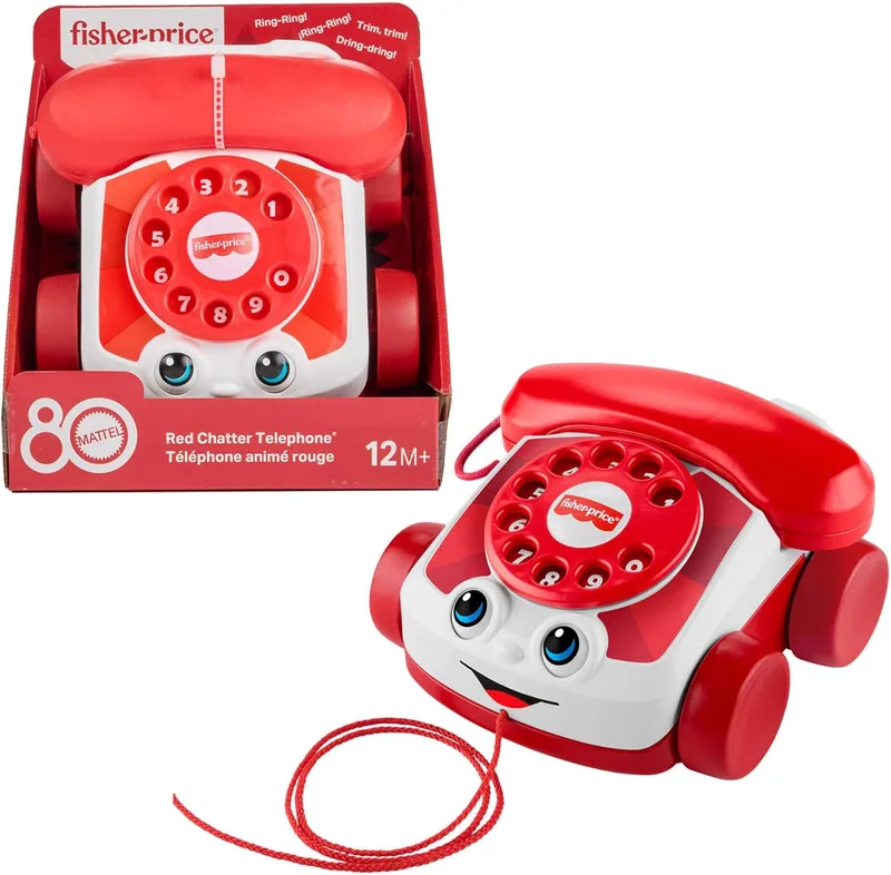 Fisher-Price ▫️ Telefone falante de brincar para bebés, Edição do 80.º aniversário da Mattel, atividade de arrastar para crianças a partir de 1 ano, JGG97