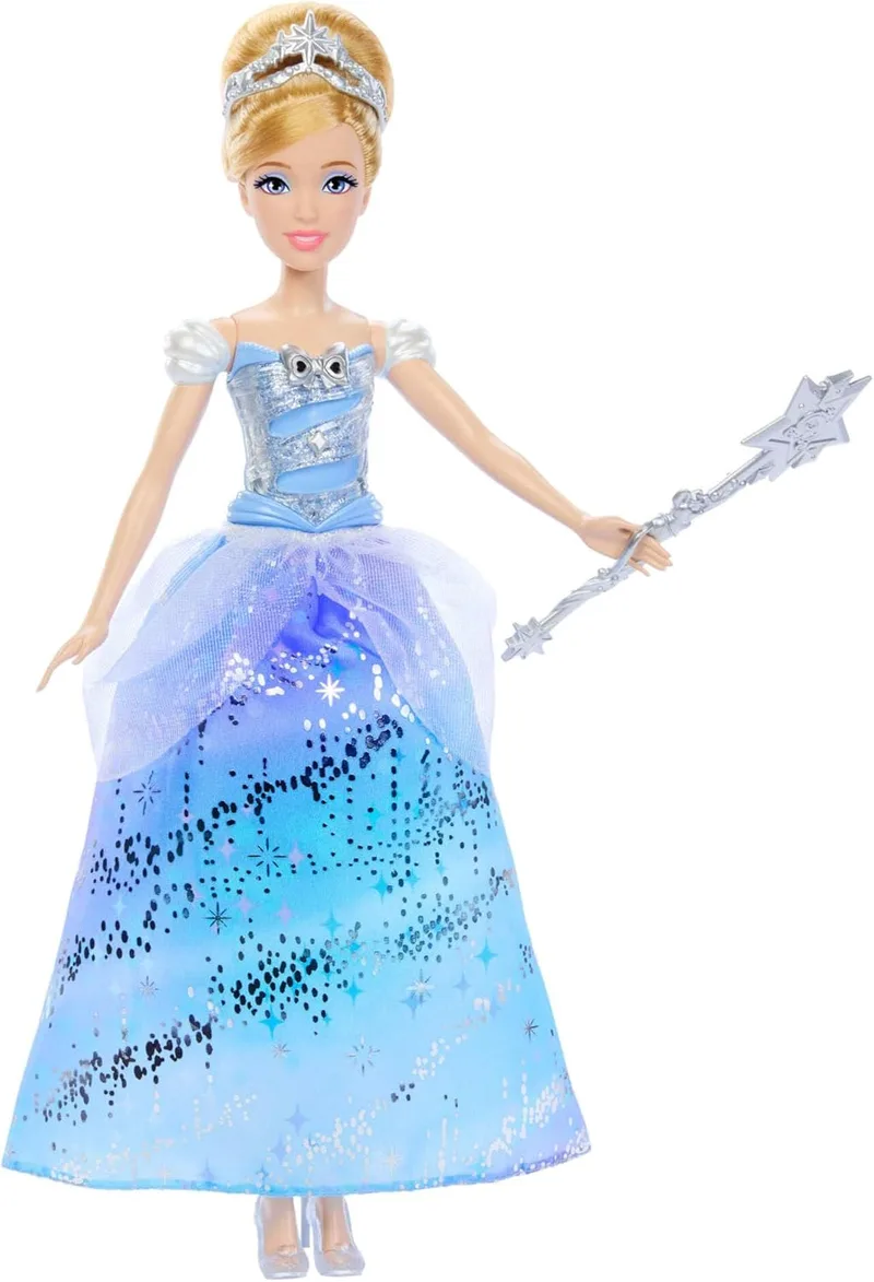 Mattel ▫️ Disney Princess Cinderela com vestido de baile encantado Boneca inspirada no filme com sons e varinha mágica que se ativa, JBF94