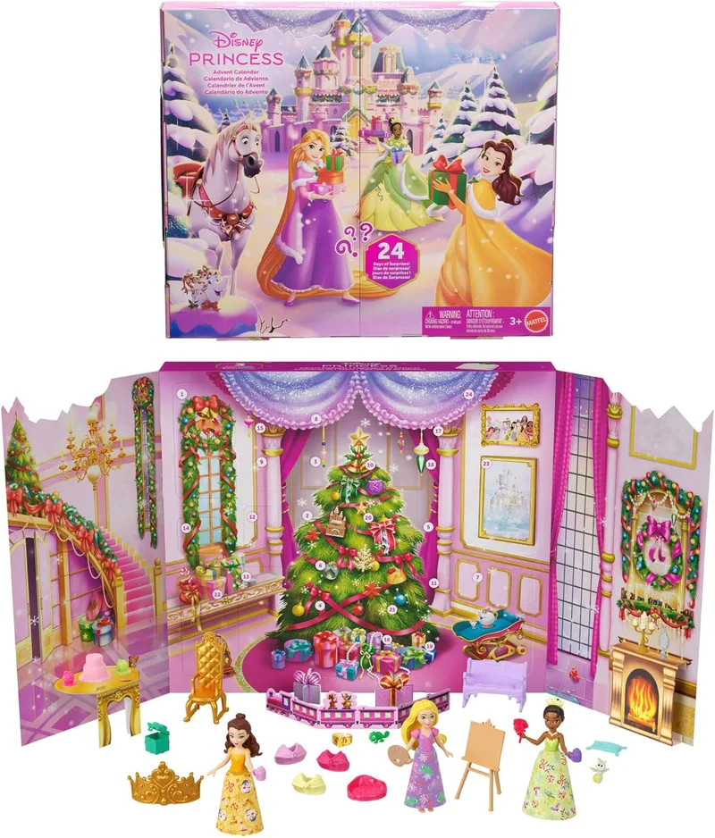 Mattel ▫️ Calendário do Advento Disney Princess com bonecas Rapunzel e Tiana