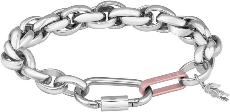 Lacoste ▫️ Pulseira de corrente para mulher, coleção AUDACIA, em aço inoxidável - Disponível nas versões dourada ou prateada