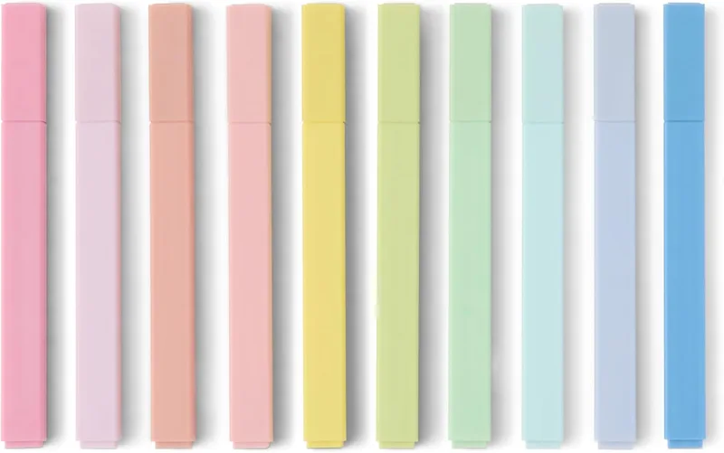 Amazon Basics ▫️ Conjunto de marcadores em tons pastel, tinta que não traspassa o papel, para Bíblias, ponta biselada, embalagem de 10, sortido
