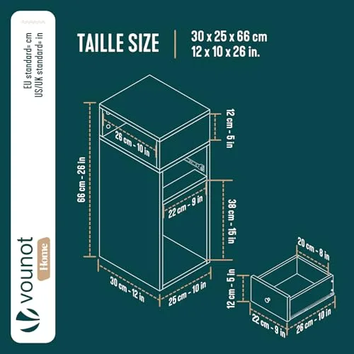 VOUNOT ▫️ ® Conjunto de 2 mesas de cabeceira estreitas com 2 compartimentos abertos e 1 gaveta, 25 x 30 x 66 cm, pequena mesa de cabeceira de estilo moderno, mesa auxiliar alta para quarto, sala de estar, branca 2