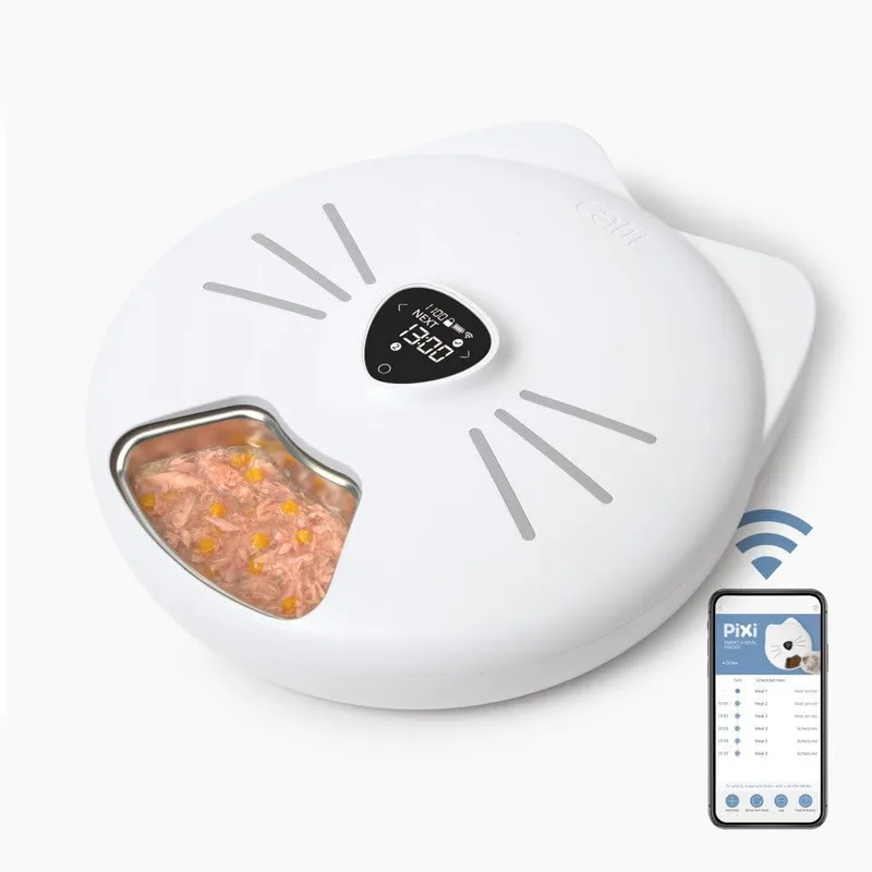 Catit ▫️ Comedouro Inteligente para 6 refeições com tabuleiro em aço inoxidável para gatos PIXI