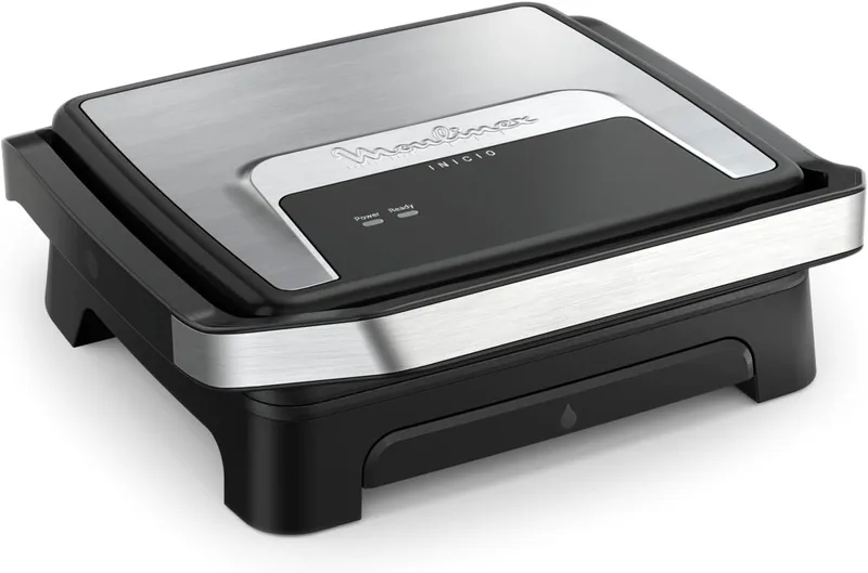 Moulinex ▫️ Inicio, Prancha e grelhador para paninis com aquecimento rápido, 2000 W, Placas antiaderentes, Grande superfície de cozedura, Ideal para 4-6 pessoas, Utilização versátil e compacta, GI271D10