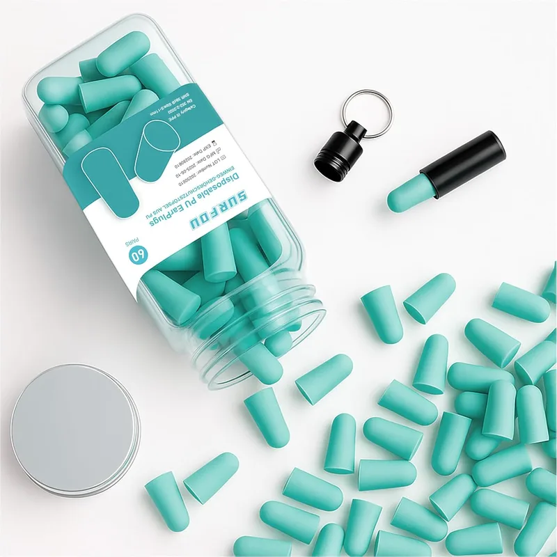SURFOU ▫️ Tampões para os ouvidos com redução de ruído 60 pares, redução de 38 dB, reutilizáveis e ultra-suaves, ideais para quem dorme de lado, em viagem, em casa e nos estudos, turquesa