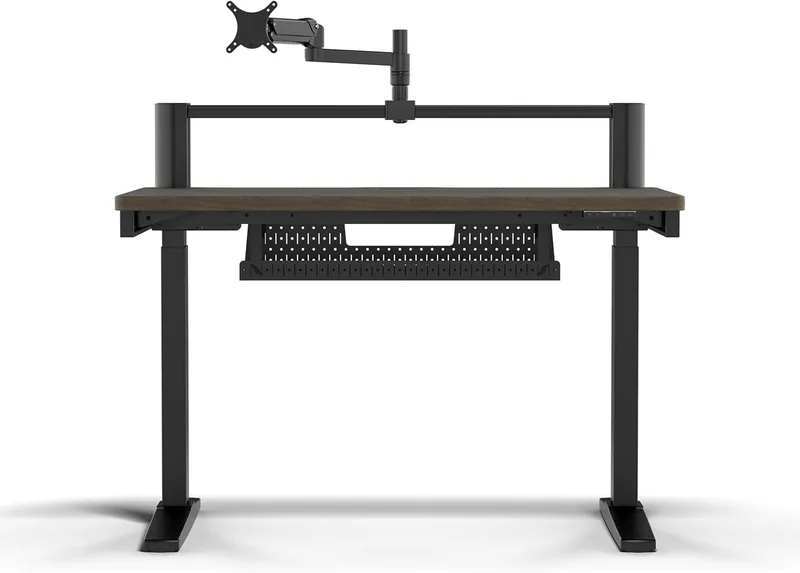 Corsair ▫️ Platform:4 Elevate - 120 cm x 76 cm, ajustável em altura, secretária de pé eléctrica de chão para jogos de escritório, predefinições de memória, braço para monitor incluído - Dark Walnut Stain