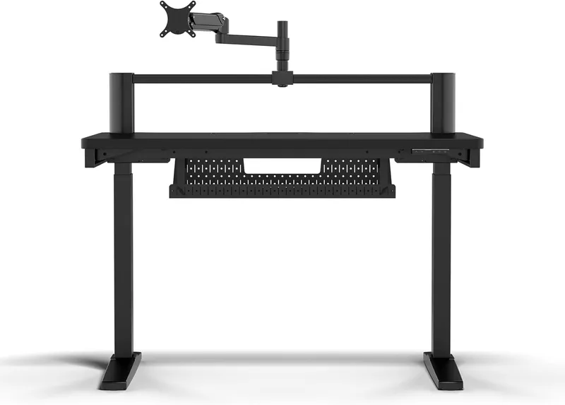 Corsair ▫️ Platform:4 Elevate - 120 cm x 76 cm, ajustável em altura, secretária eléctrica para jogos de escritório, predefinições de memória, braço para monitor incluído - Preto