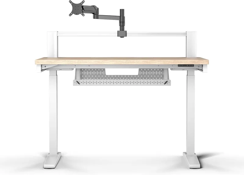 Corsair ▫️ Platform:4 Elevate – 120 cm x 76 cm, altura ajustável, secretária elétrica com base de pé para jogos e escritório, predefinições de memória, braço para monitor incluído – acabamento em pinho branco
