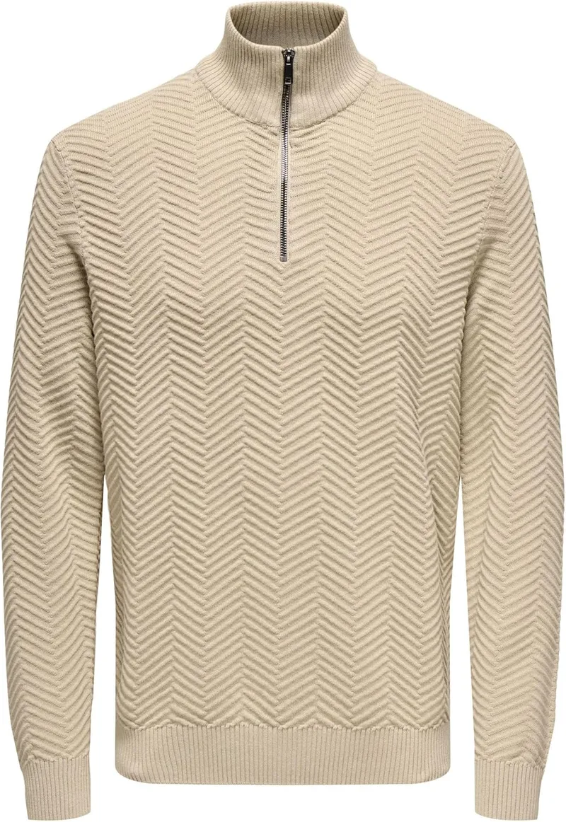 Only & Sons ▫️ Malha Onsmace Reg 12 Herringbon com meio fecho para homem
