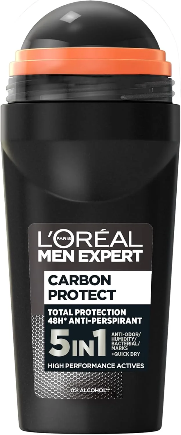L'Oreal Paris ▫️ Desodorizante Roll-On Antitranspirante L'Oréal Men Expert Carbon Protect para homem. A sua fórmula 5 em 1 oferece 48h de proteção total. Formato XXL 100ml