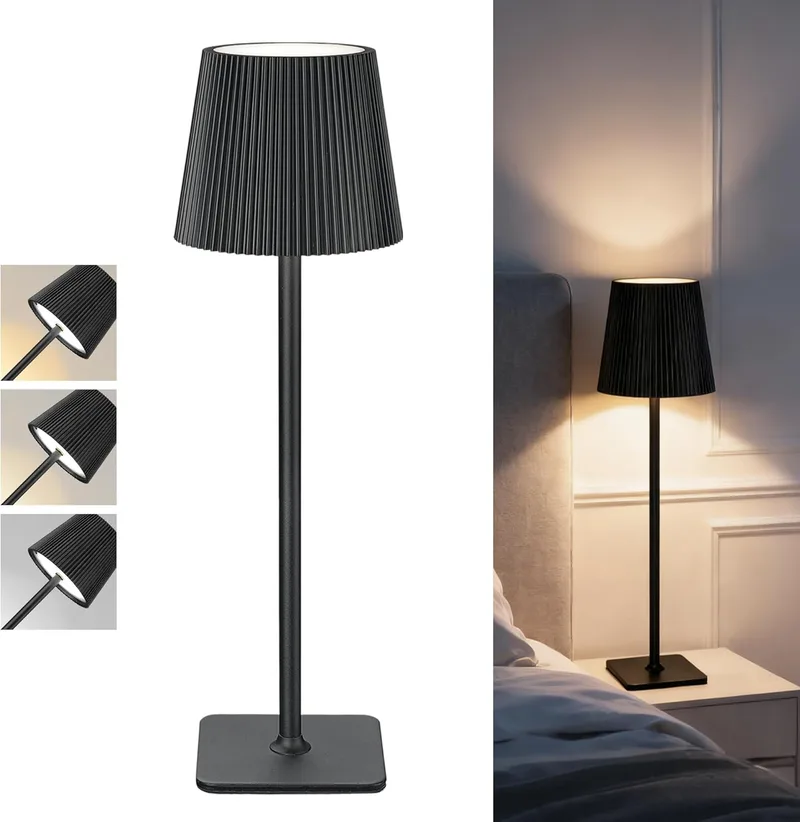 LuminexDesigns ▫️ Candeeiro de mesa LED sem fios com controlo tátil - Candeeiro regulável recarregável de 5200mAh, à prova de água IP54 - Ideal para interiores e exteriores, preto