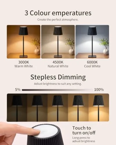 LuminexDesigns ▫️ Candeeiros de mesa de cabeceira sem fios, recarregáveis VELA TL02 3