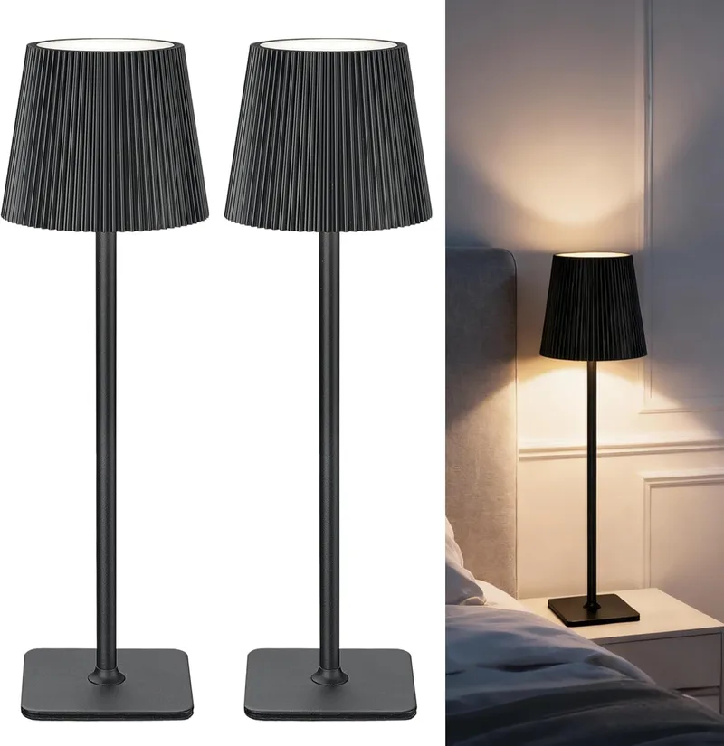 LuminexDesigns ▫️ Conjunto de 2 candeeiros de mesa LED sem fios com controlo tátil - Candeeiros recarregáveis com regulação de intensidade de 5200mAh, à prova de água IP54 - Ideal para interiores e exteriores, preto