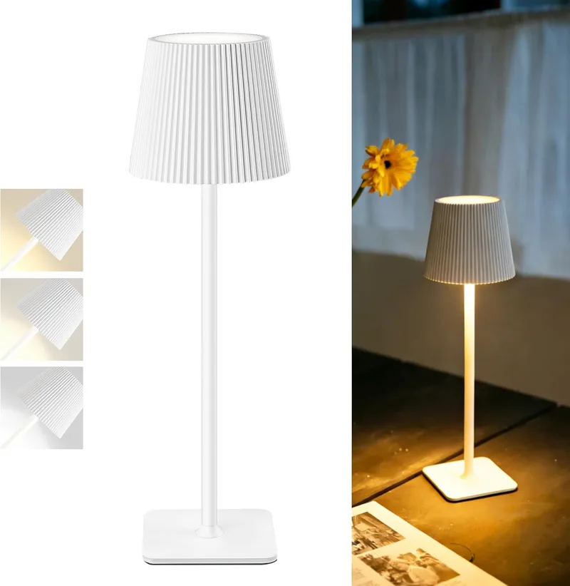 LuminexDesigns ▫️ Candeeiro de mesa LED sem fios com controlo tátil - Candeeiro regulável recarregável de 5200mAh, à prova de água IP54 - Ideal para interiores e exteriores, branco