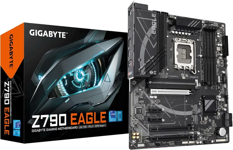 Gigabyte Technology ▫️ Placa-mãe GIGABYTE Z790 Eagle - Suporta CPUs Intel Core de 14ª Geração, VRM de 12+1+1 fases, até 7600MHz DDR5 (OC), 3xPCIe 4.0 M.2, 2.5GbE LAN, USB 3.2 Gen 2