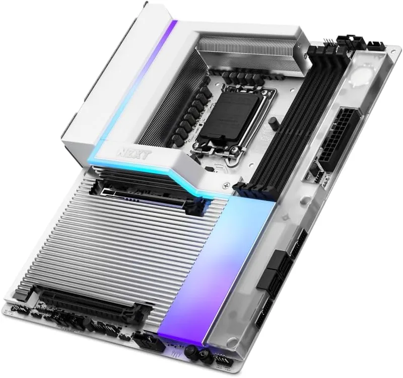 NZXT ▫️ Placa-mãe para jogos N9 Z890 - Intel Z890 LGA 1851 ATX para Core Ultra (Série 2) - 20+1+1, DDR5, 5X M.2, PCIe 5.0, Wi-Fi 7, 5GbE, Thunderbolt 4 - RGB, estrutura totalmente metálica - PCB branco