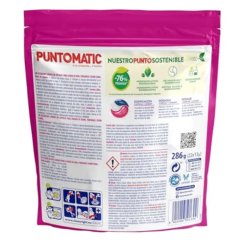 Puntomatic ▫️ Cápsulas florais de três compartimentos | Detergente para roupa branca e de cor | Removedor de manchas | 22 lavagens (Embalagem de 3) 2